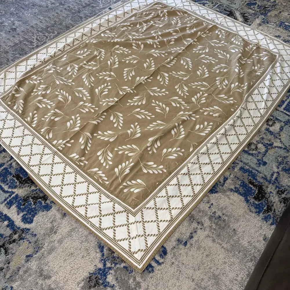 Casa Cristina Cotton Tablecloth Leaves Diamonds Tan White 66x48
